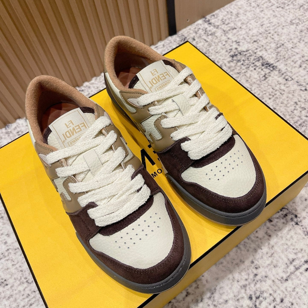 FENDI 25S MATCH SNEAKERS IN BEIGE CALFSKIN AND DARK BROWN SUEDE STYLE 8