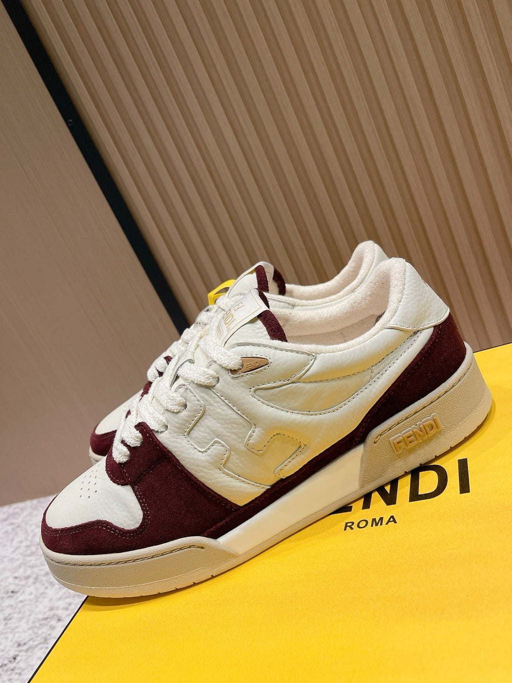 FENDI 25S MATCH SNEAKERS IN BEIGE CALFSKIN AND RED SUEDE STYLE 7