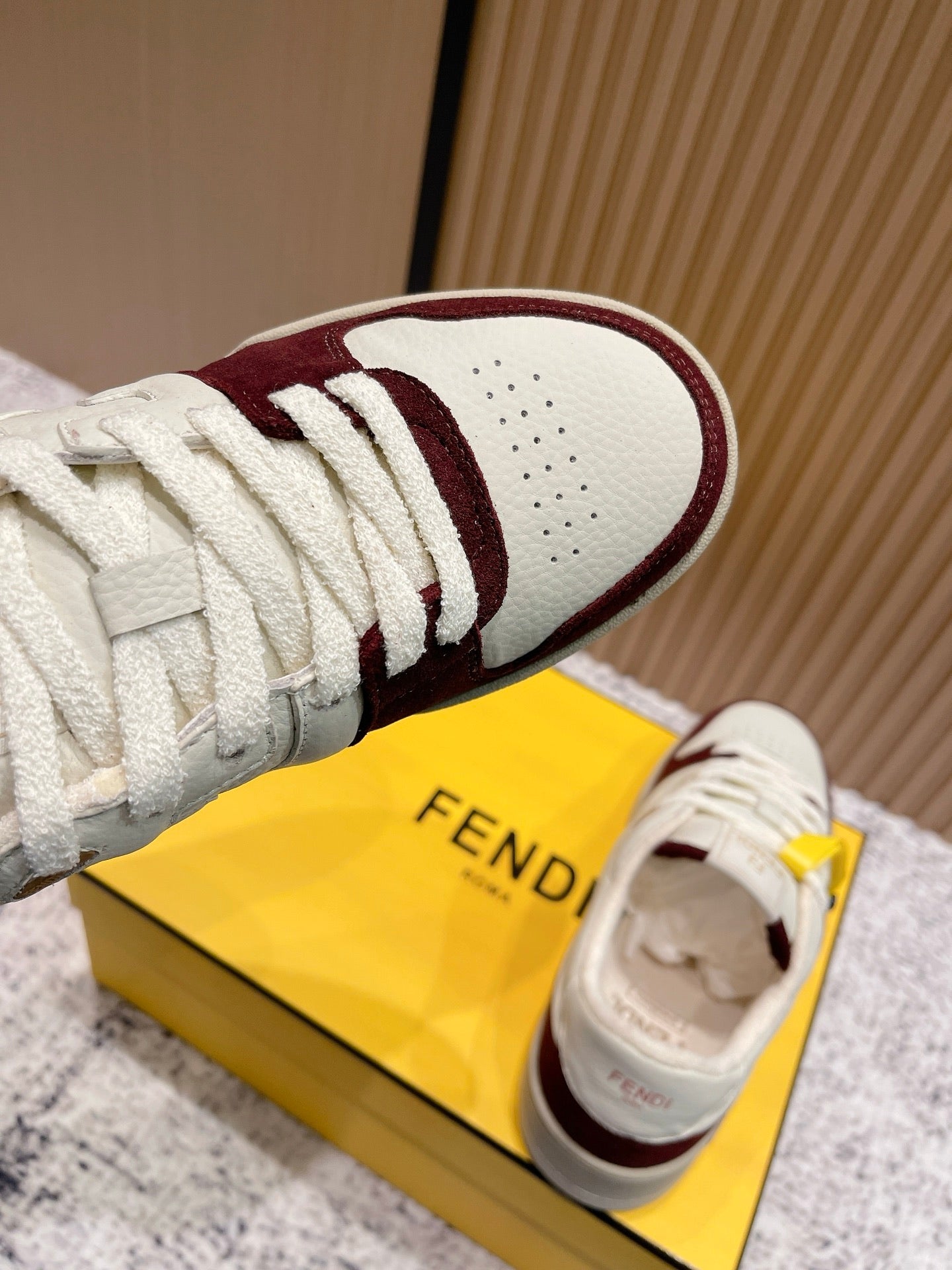 FENDI 25S MATCH SNEAKERS IN BEIGE CALFSKIN AND RED SUEDE STYLE 7