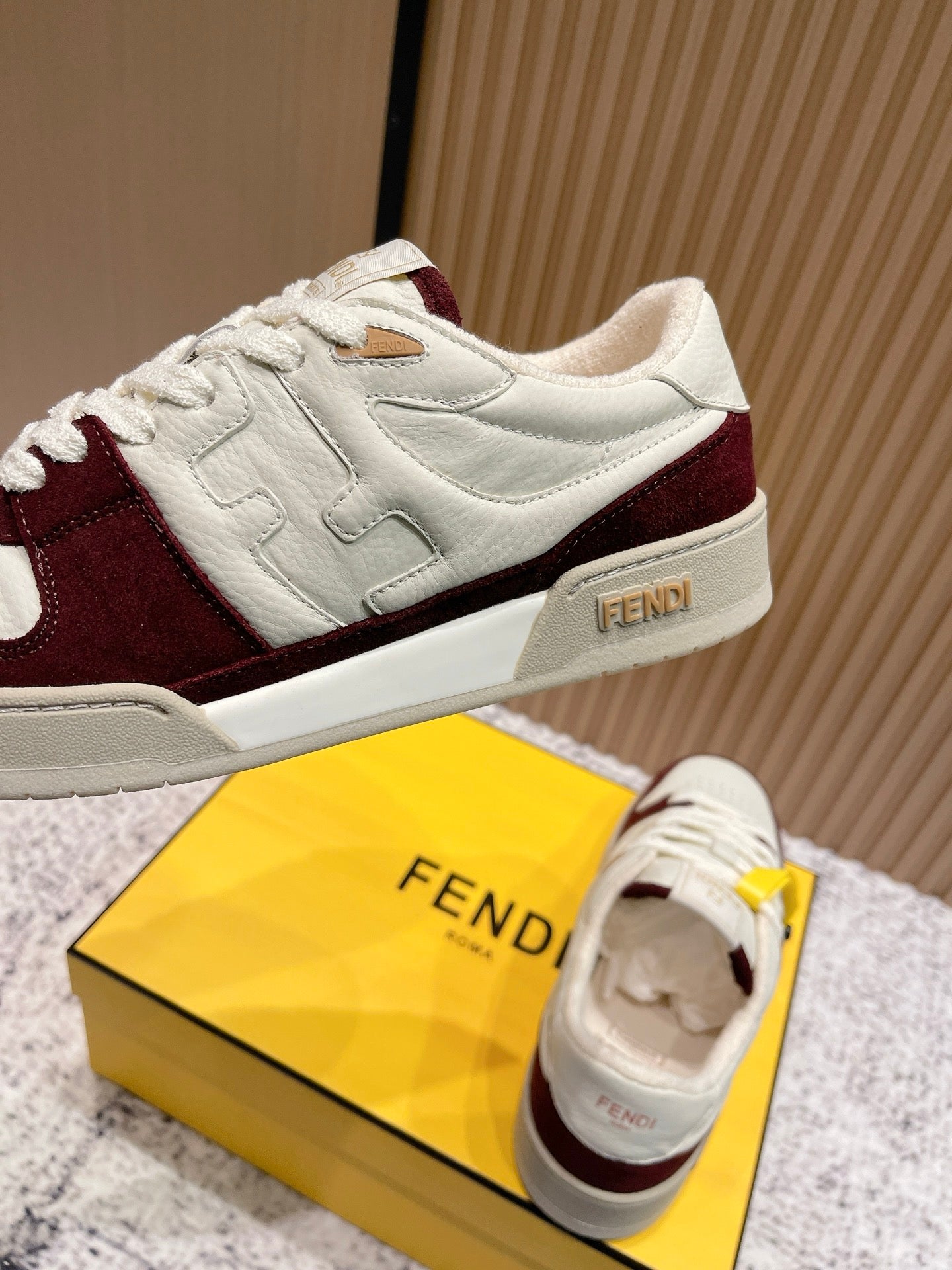 FENDI 25S MATCH SNEAKERS IN BEIGE CALFSKIN AND RED SUEDE STYLE 7