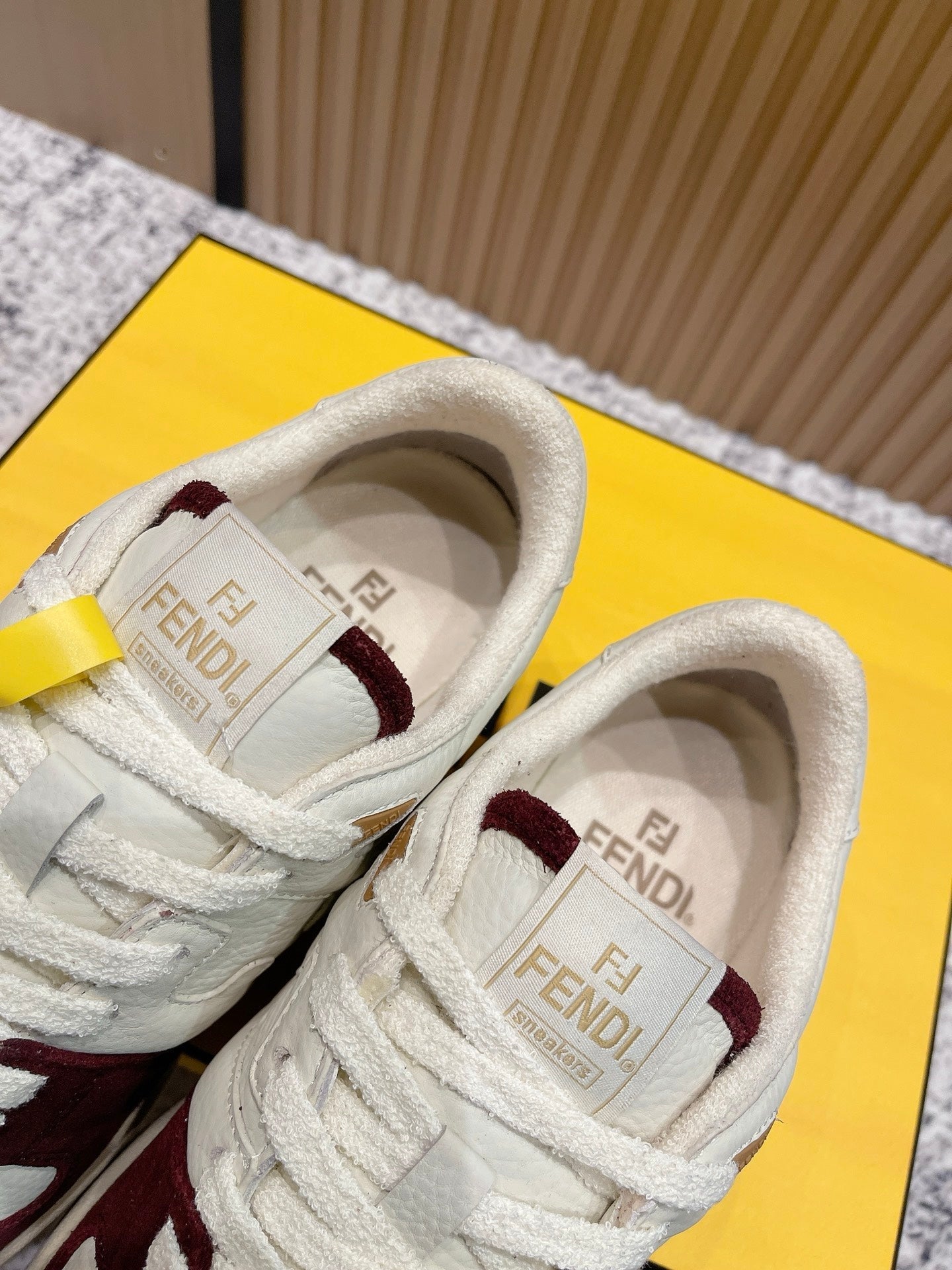 FENDI 25S MATCH SNEAKERS IN BEIGE CALFSKIN AND RED SUEDE STYLE 7
