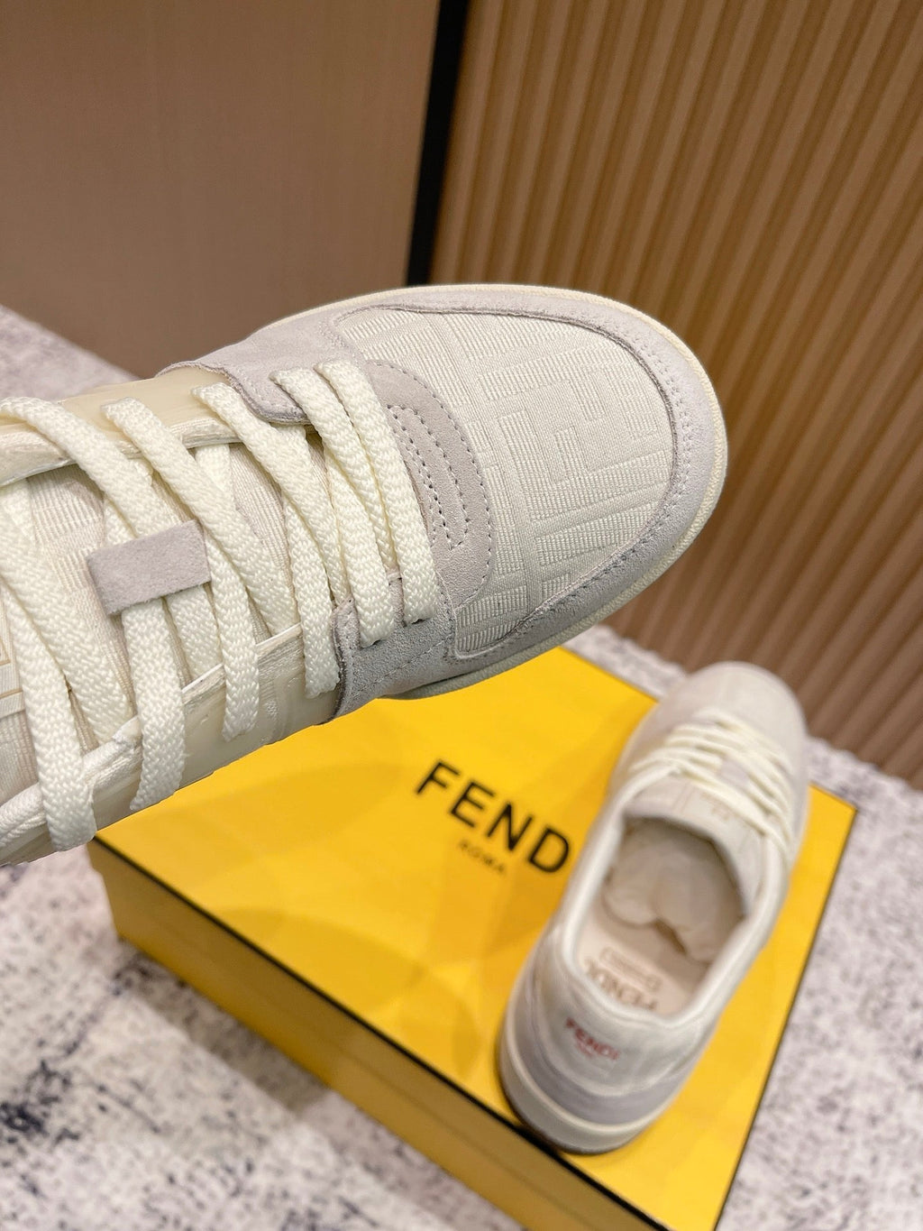 FENDI 25S MATCH SNEAKERS IN BEIGE FABRIC AND SUEDE STYLE 6