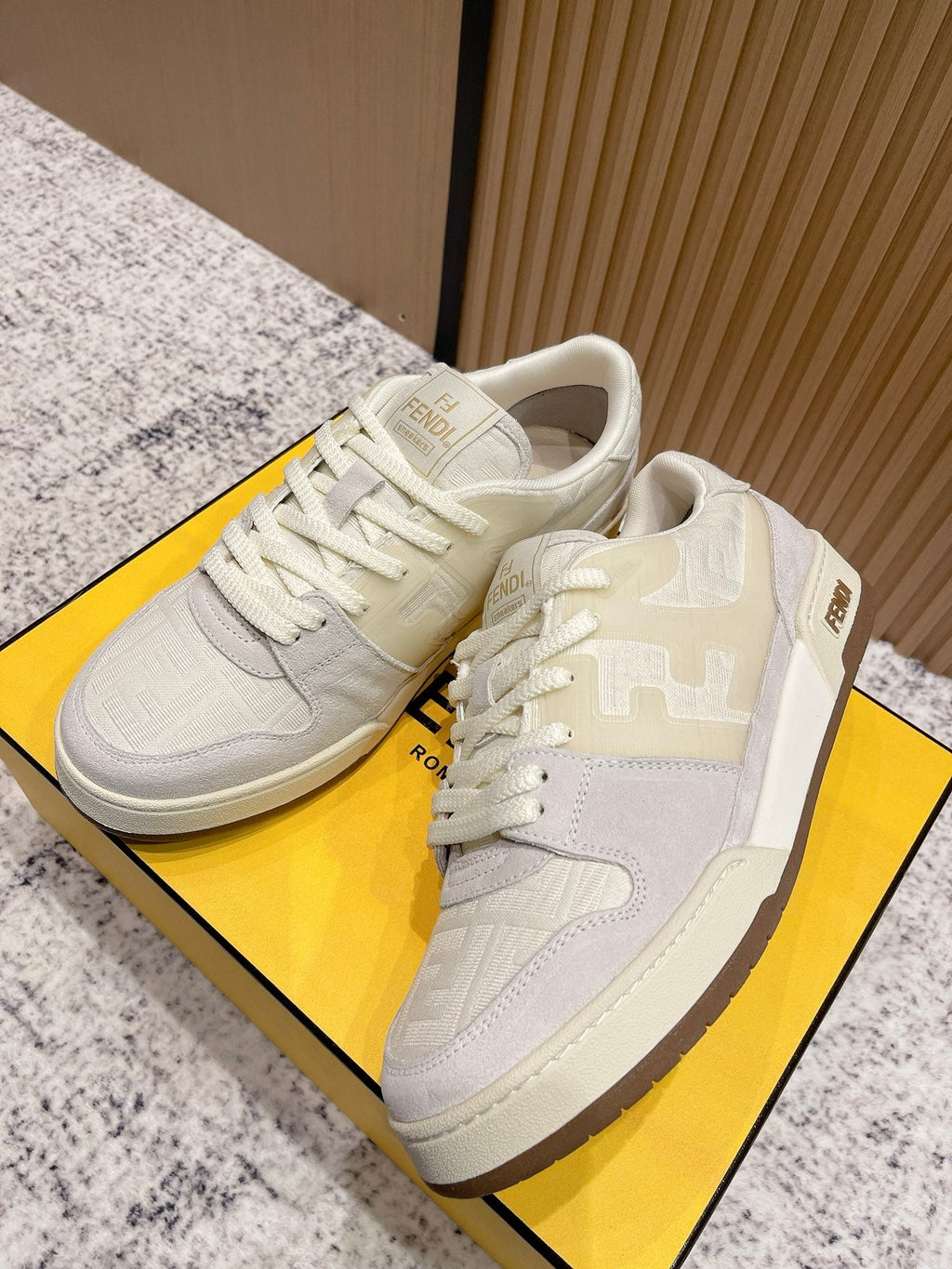 FENDI 25S MATCH SNEAKERS IN BEIGE FABRIC AND SUEDE STYLE 6