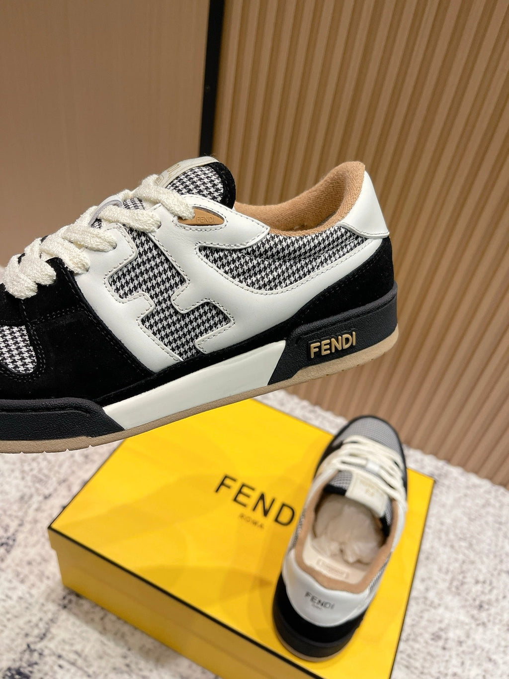 FENDI 25S MATCH SNEAKERS IN BLACK SUEDE MIX WHITE CALFSKIN STYLE 4