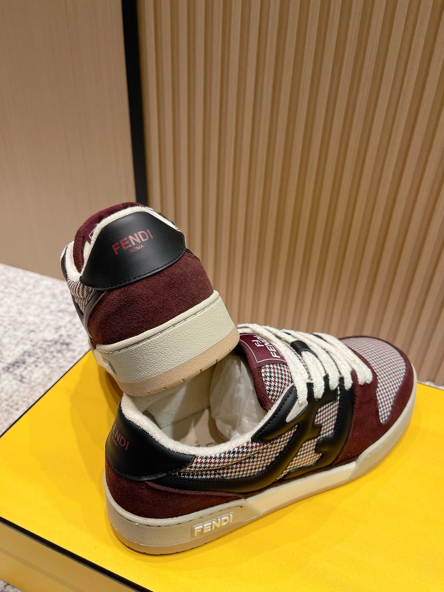 FENDI 25S MATCH SNEAKERS IN RED SUEDE MIX BLACK CALFSKIN STYLE 3