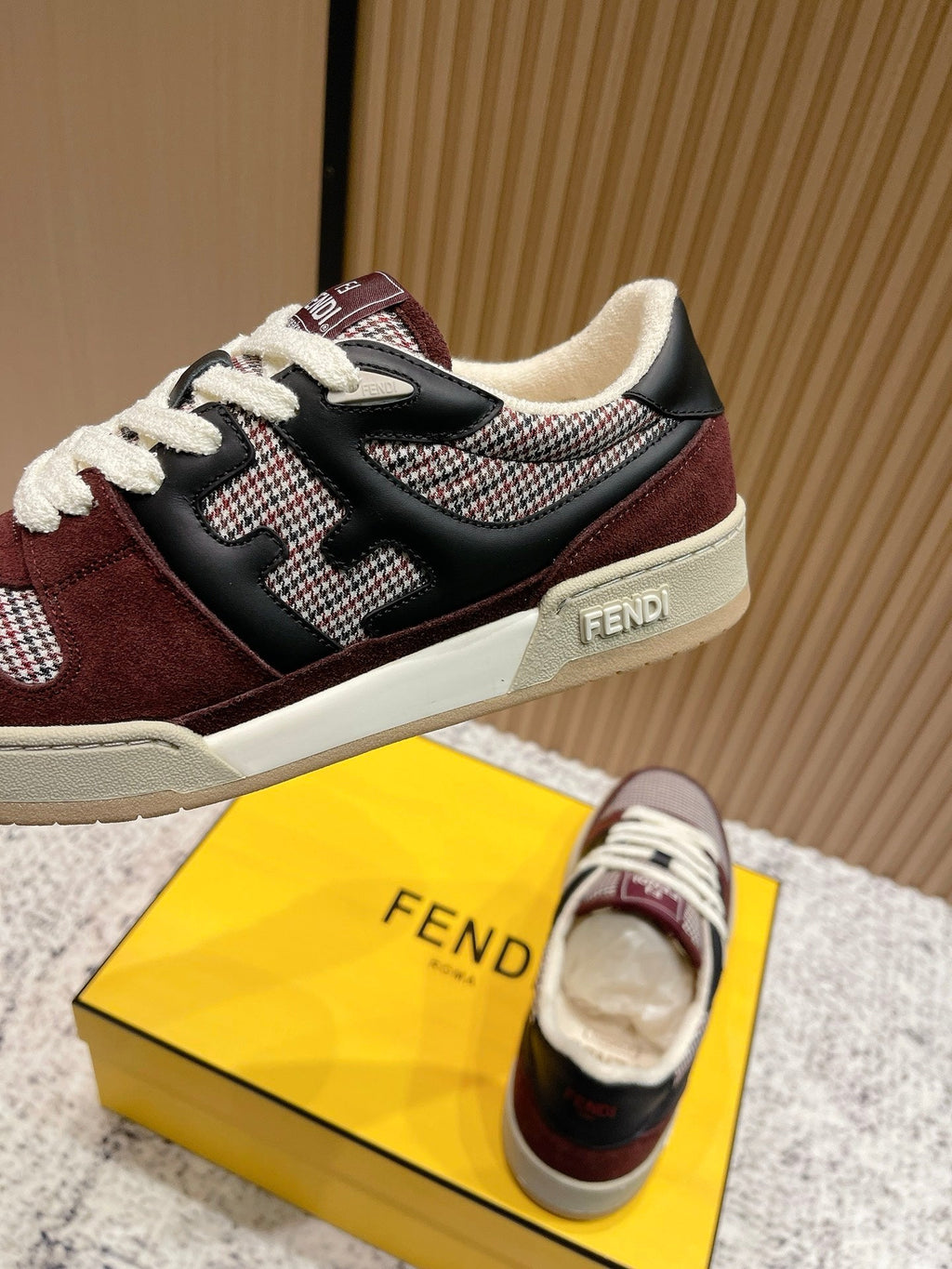 FENDI 25S MATCH SNEAKERS IN RED SUEDE MIX BLACK CALFSKIN STYLE 3