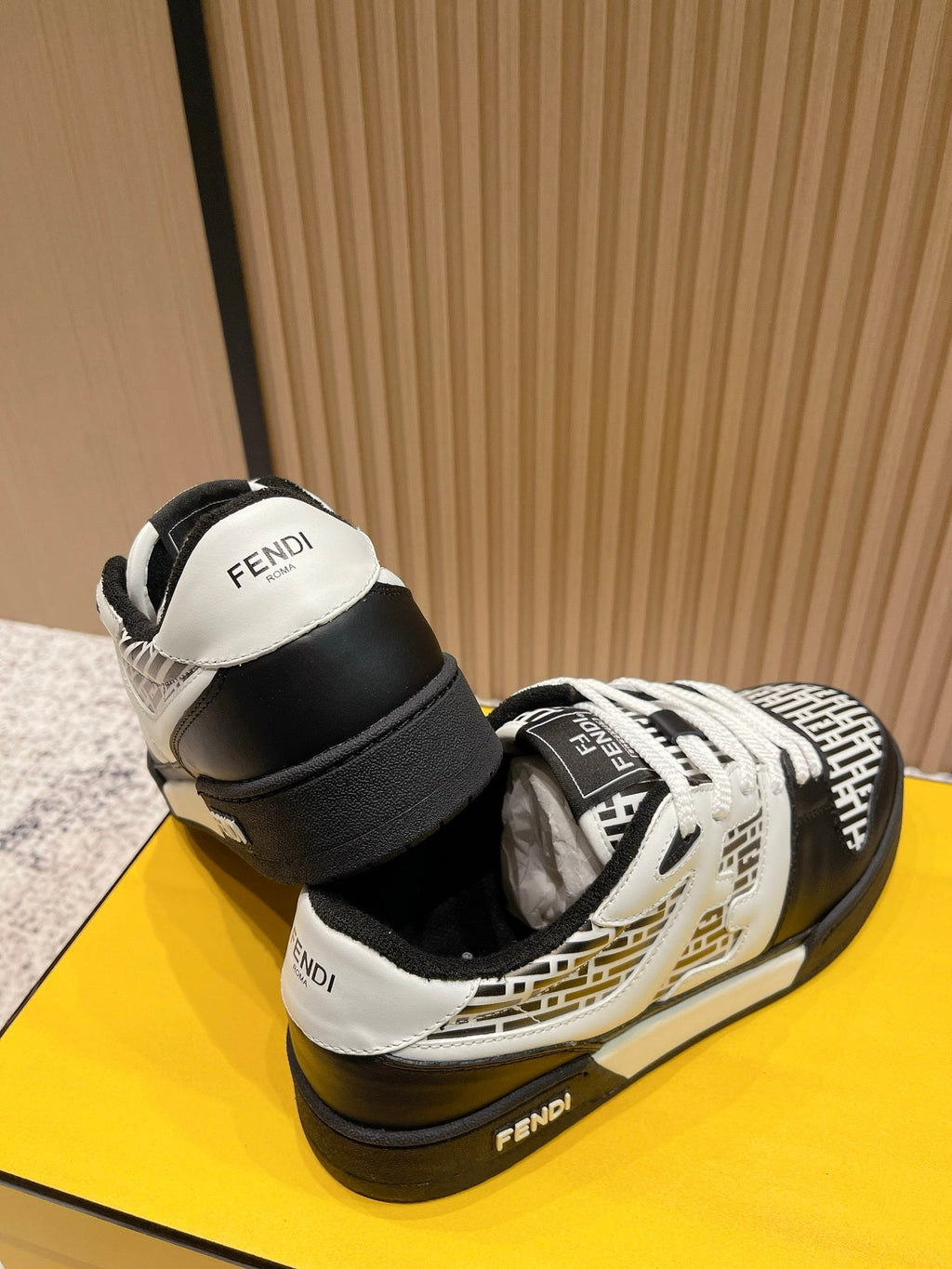 FENDI 25S MATCH SNEAKERS IN WHITE MIX BLACK CALFSKIN STYLE 2