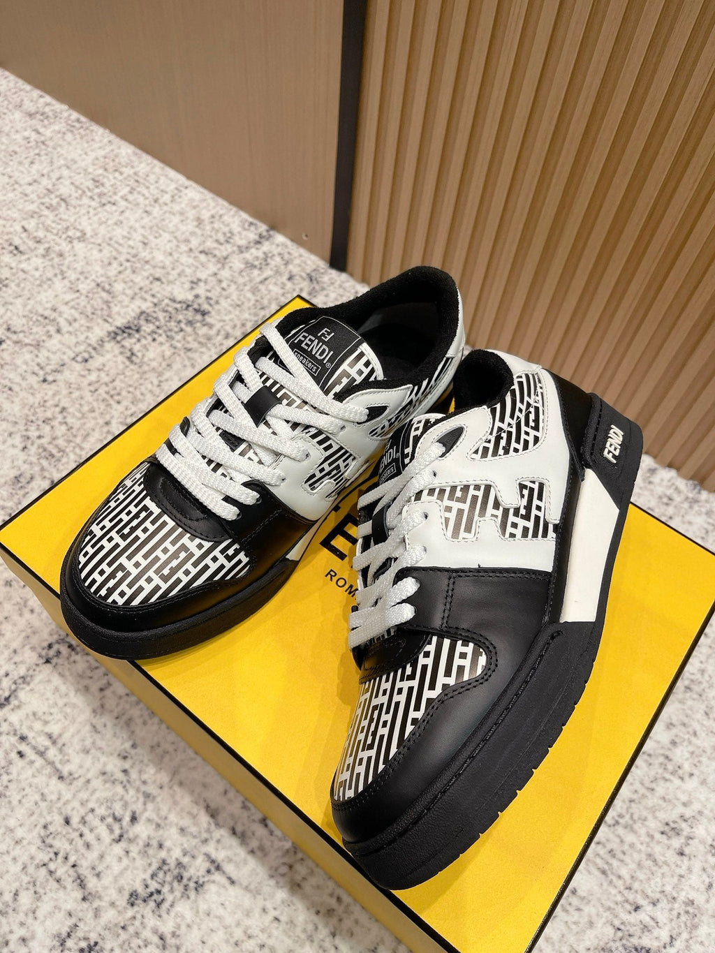 FENDI 25S MATCH SNEAKERS IN WHITE MIX BLACK CALFSKIN STYLE 2