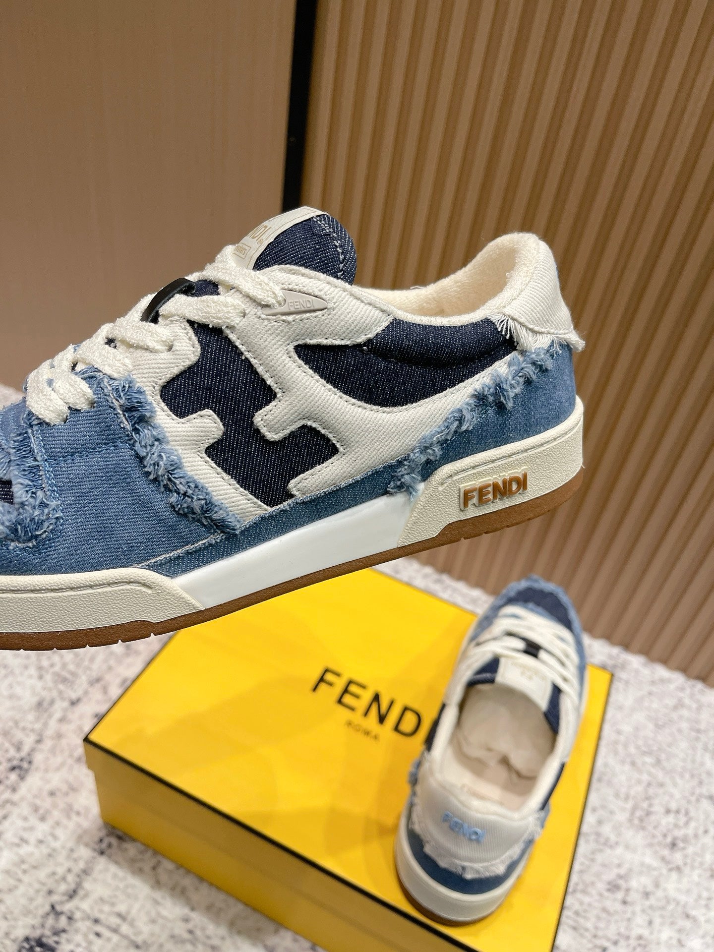 FENDI 25S MATCH SNEAKERS IN BLUE DENIM STYLE 1