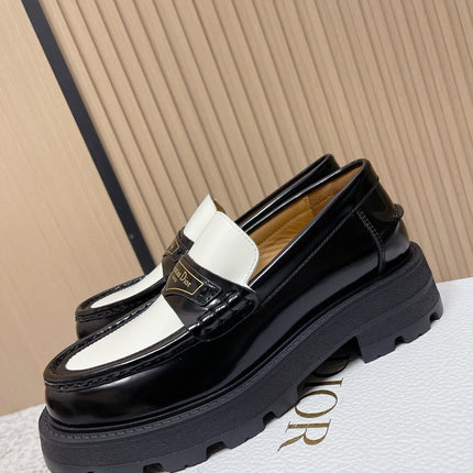 DIOR 25S BOY PLATFORM LOAFERS IN BLACK MIX WHITE CALFSKIN