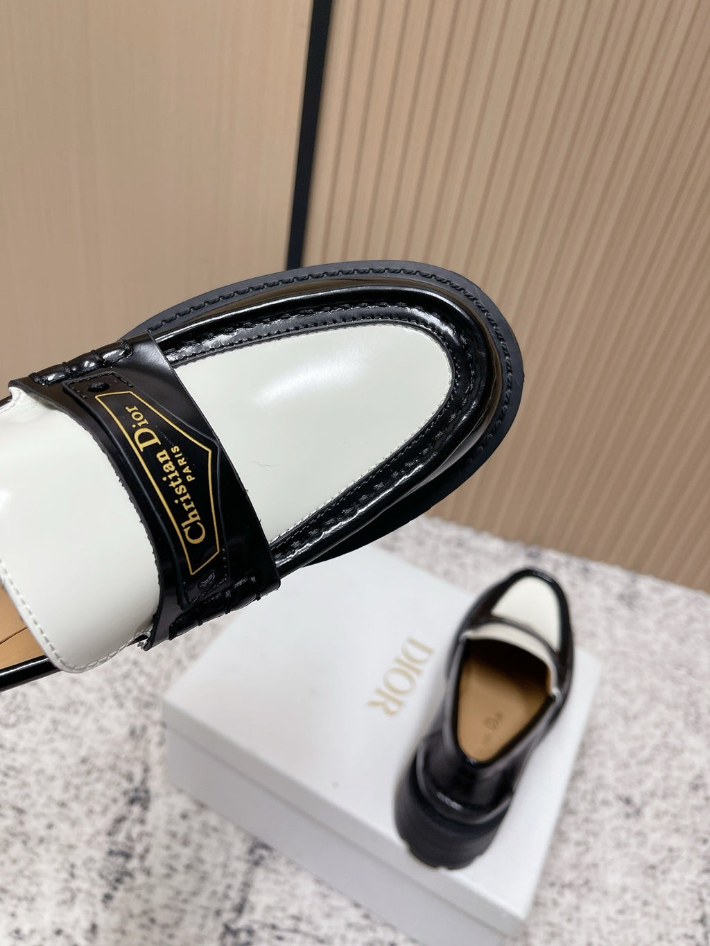 DIOR 25S BOY PLATFORM LOAFERS IN BLACK MIX WHITE CALFSKIN