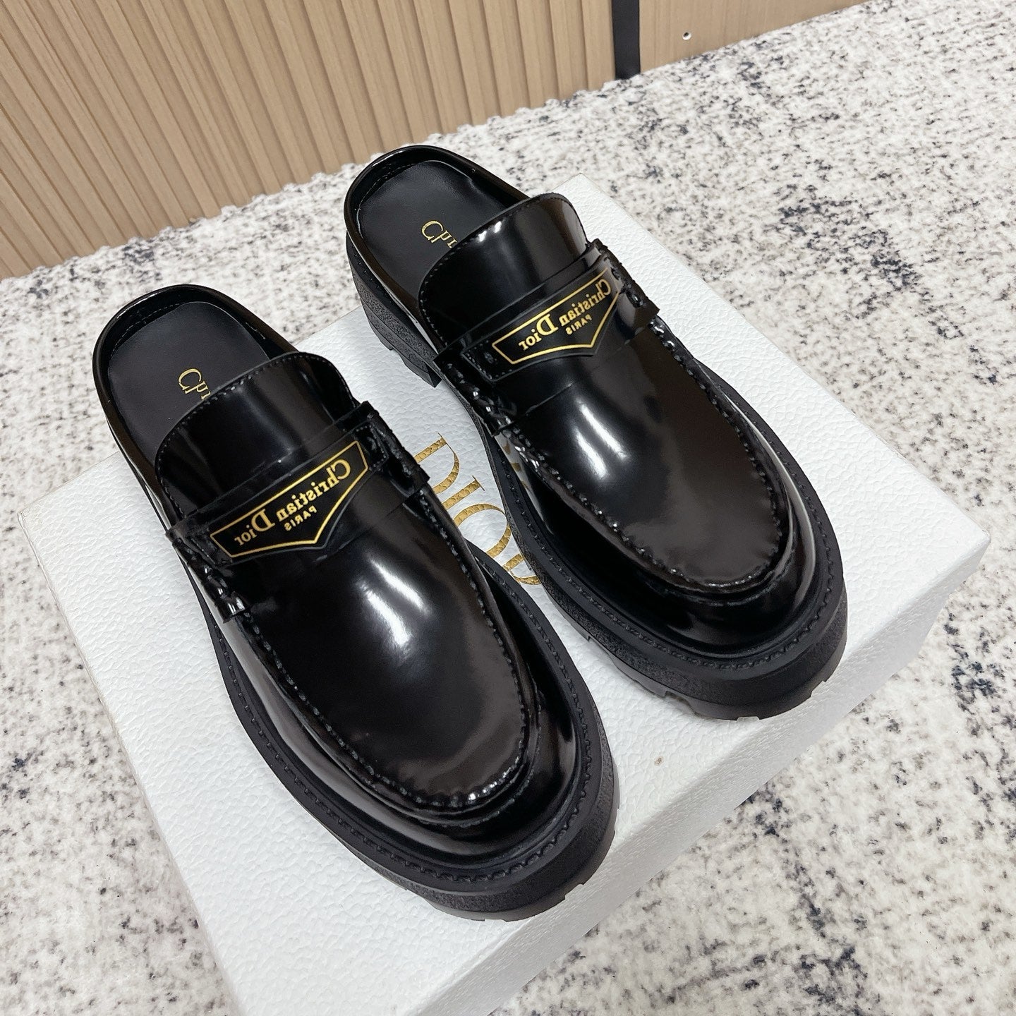 DIOR 25S BOY MULES IN BLACK CALFSKIN