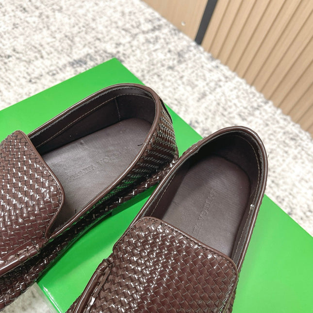 BOTTEGA VENETA 26S LOAFERS IN DARK BROWN INTRECCIATO CALFSKIN