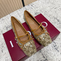 GUCCI 26S BALLET FLATS IN DARK BEIGE CANVAS WITH CRYSTALS