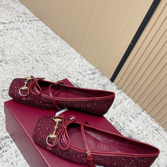 GUCCI 26S BALLET FLATS IN RED WITH CRYSTALS