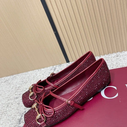 GUCCI 26S BALLET FLATS IN RED WITH CRYSTALS