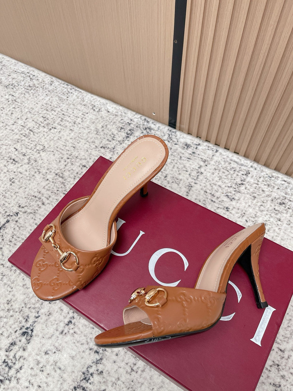 GUCCI 26S HIGH-HEEL SANDALS 85 MM IN LIGHT BROWN CALFSKIN