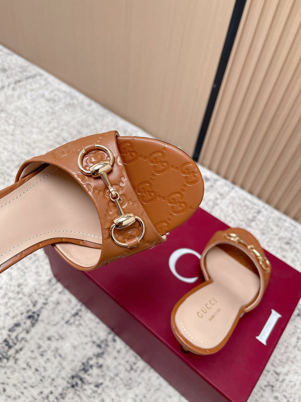 GUCCI 26S HIGH-HEEL SANDALS 85 MM IN LIGHT BROWN CALFSKIN