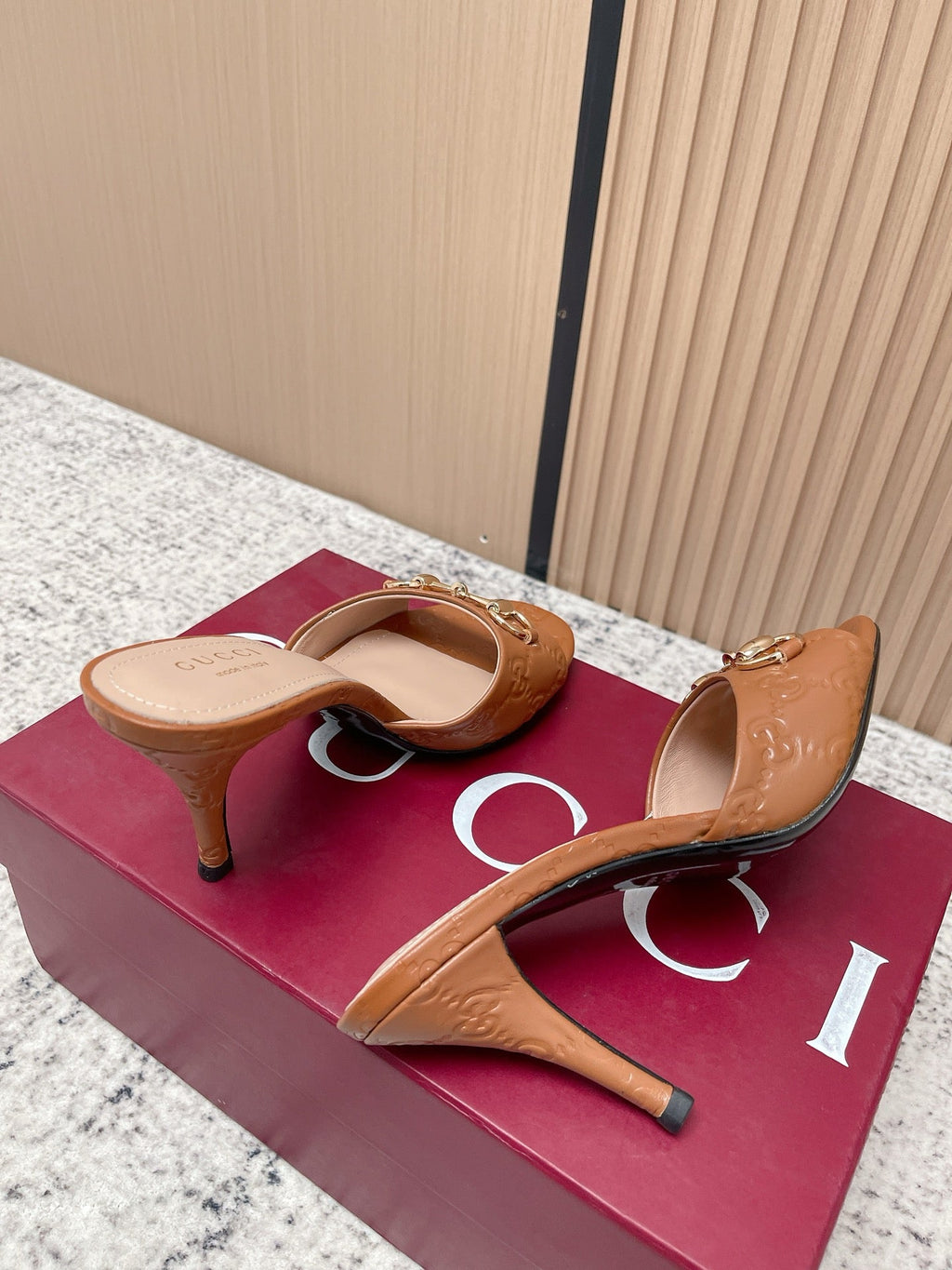 GUCCI 26S HIGH-HEEL SANDALS 85 MM IN LIGHT BROWN CALFSKIN