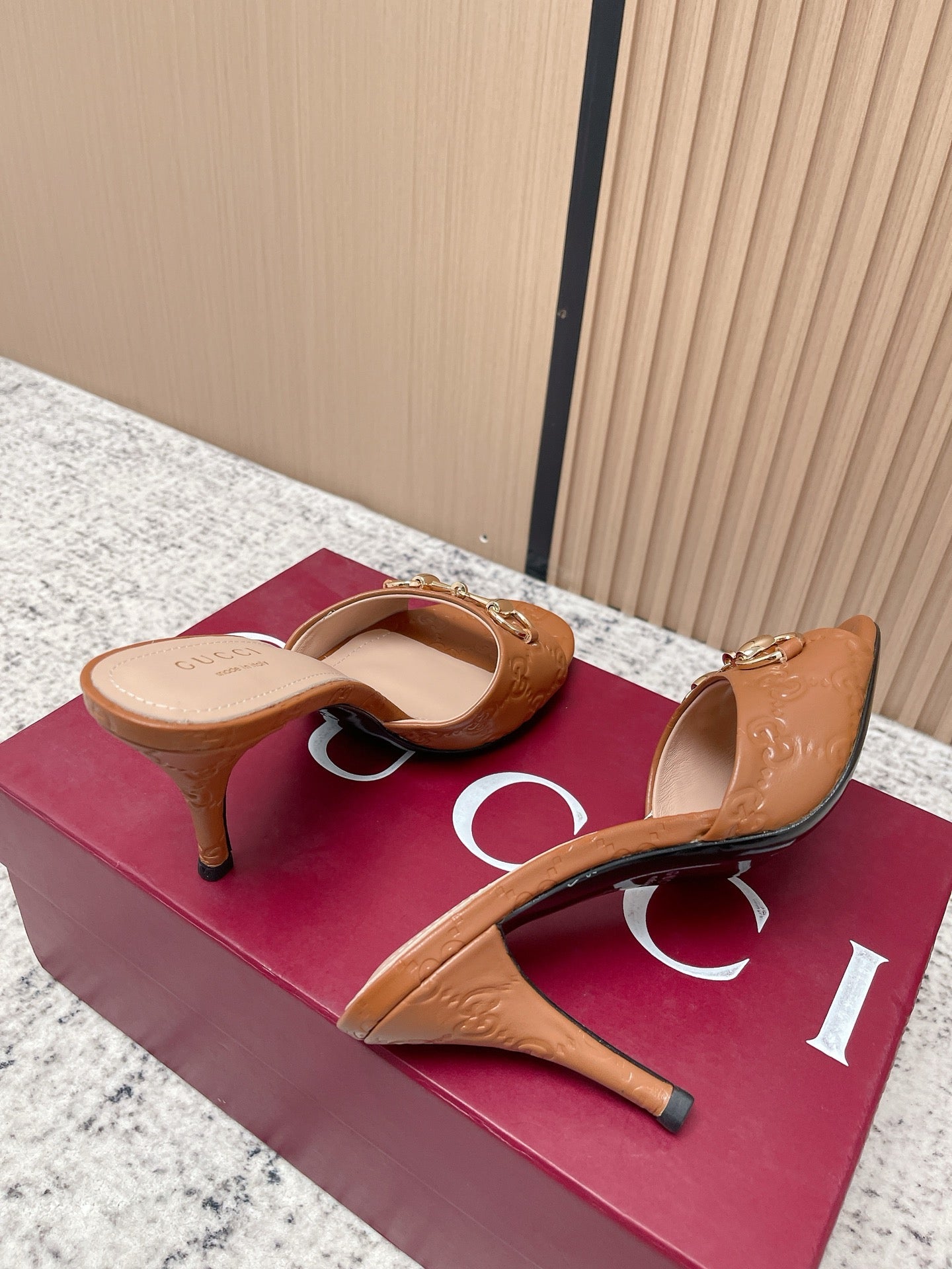 GUCCI 26S HIGH-HEEL SANDALS 85 MM IN LIGHT BROWN CALFSKIN