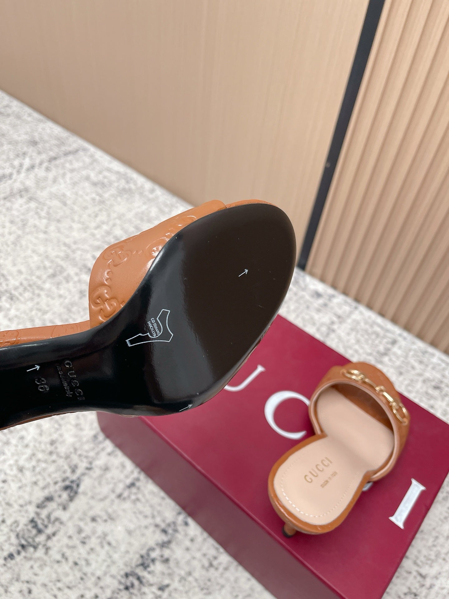 GUCCI 26S HIGH-HEEL SANDALS 85 MM IN LIGHT BROWN CALFSKIN