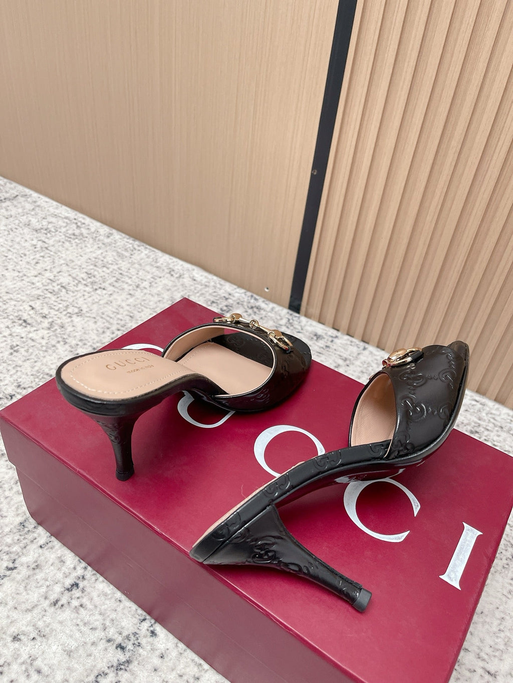GUCCI 26S HIGH-HEEL SANDALS 85 MM IN BLACK CALFSKIN