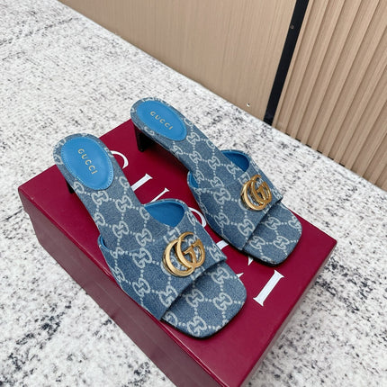 GUCCI 26S HIGH HEELS IN BLUE DENIM WITH GOLD HARDWARE