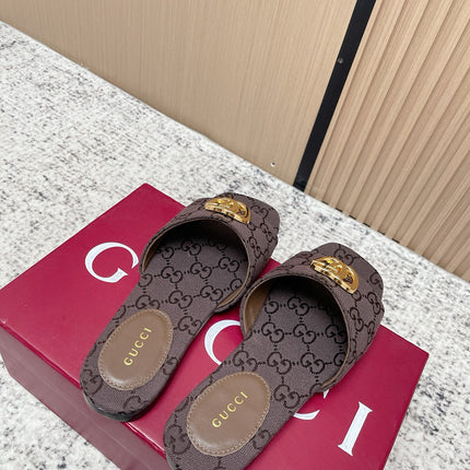 GUCCI 26S SLIDE SANDAL IN DARK BROWN CANVAS