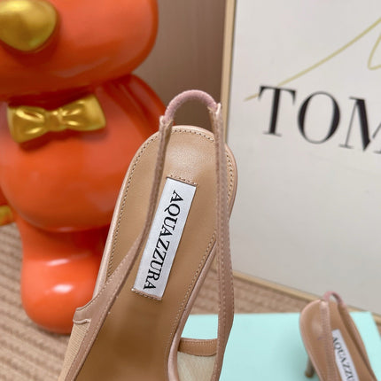 AQUAZZURA 26S POINTED-TOE SLINGBACK 105 MM IN NUDE LEATHER AND MESH CRYSTALS