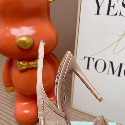 AQUAZZURA 26S POINTED-TOE SLINGBACK 105 MM IN NUDE LEATHER AND MESH CRYSTALS