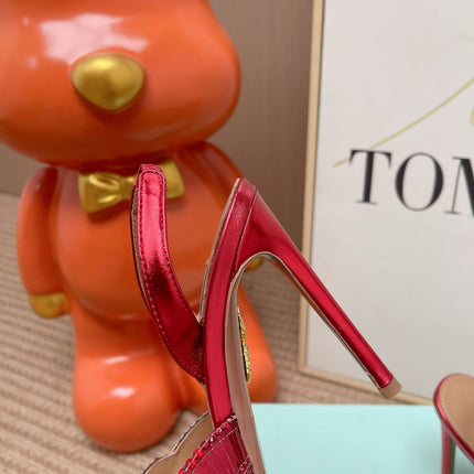AQUAZZURA 26S GATSBY SLING PUMPS 105 MM IN RED SEQUINED