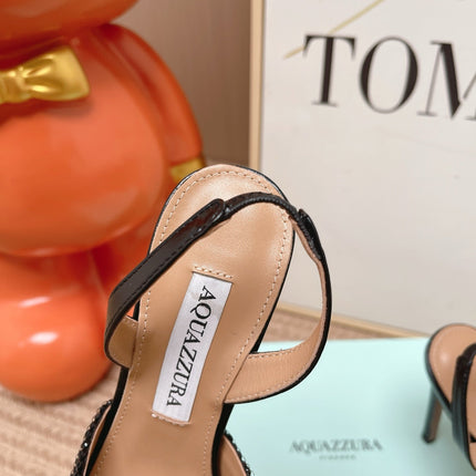 AQUAZZURA 26S GATSBY SLING PUMPS 105 MM IN BLACK SEQUINED