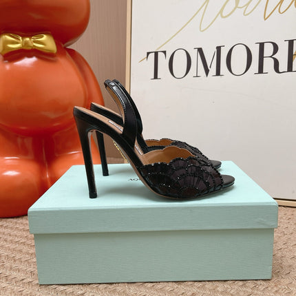 AQUAZZURA 26S GATSBY SLING PUMPS 105 MM IN BLACK SEQUINED