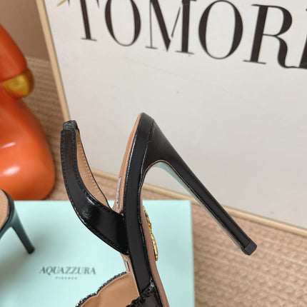 AQUAZZURA 26S GATSBY SLING PUMPS 105 MM IN BLACK SEQUINED