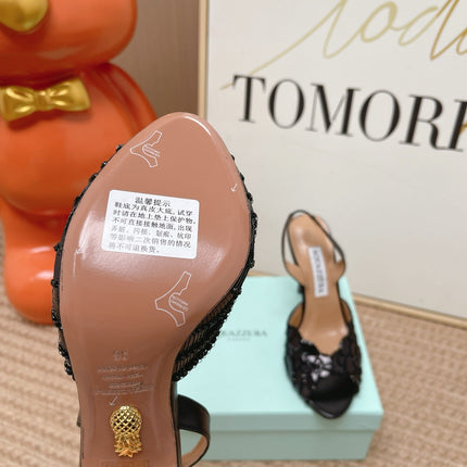 AQUAZZURA 26S GATSBY SLING PUMPS 105 MM IN BLACK SEQUINED