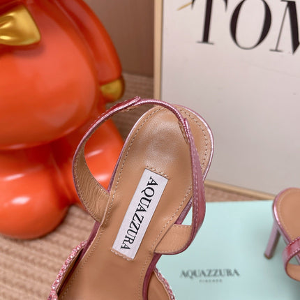 AQUAZZURA 26S GATSBY SLING PUMPS 105 MM IN METALLIC PINK SEQUINED