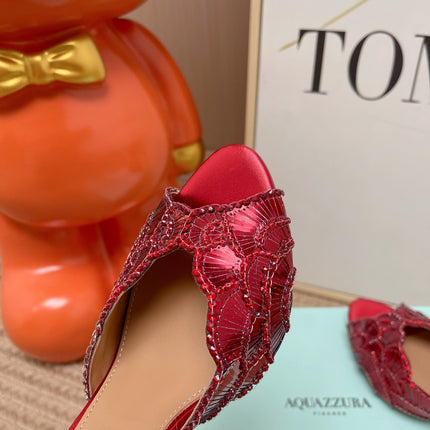 AQUAZZURA 26S GATSBY MULES 105 MM IN RED SEQUINED