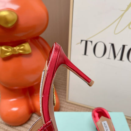AQUAZZURA 26S GATSBY MULES 105 MM IN RED SEQUINED