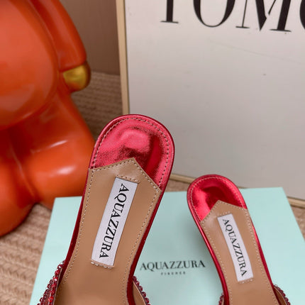 AQUAZZURA 26S GATSBY MULES 105 MM IN RED SEQUINED