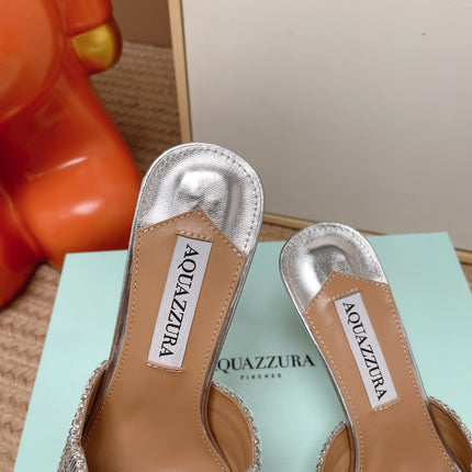 AQUAZZURA 26S GATSBY MULES 105 MM IN SILVER SEQUINED