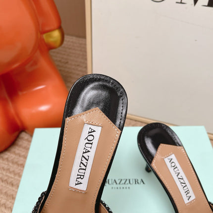 AQUAZZURA 26S GATSBY MULES 105 MM IN BLACK SEQUINED