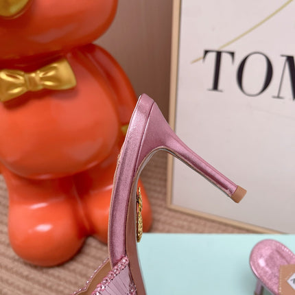 AQUAZZURA 26S GATSBY MULES 105 MM IN METALLIC PINK SEQUINED