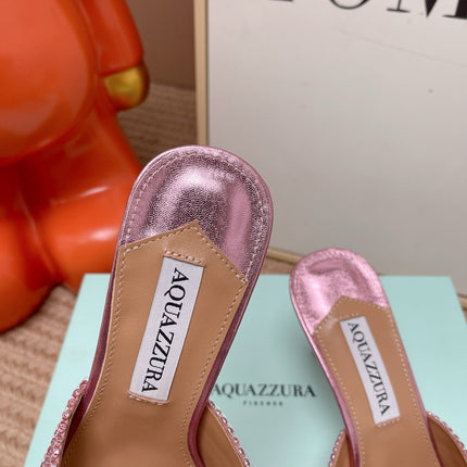 AQUAZZURA 26S GATSBY MULES 105 MM IN METALLIC PINK SEQUINED