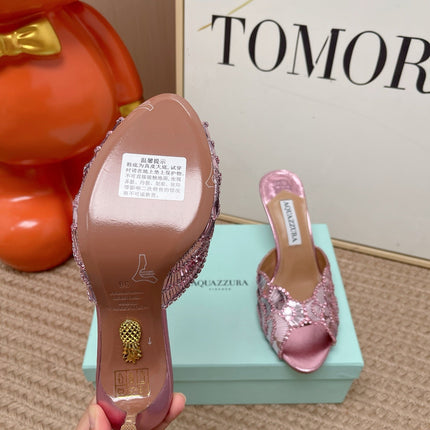 AQUAZZURA 26S GATSBY MULES 105 MM IN METALLIC PINK SEQUINED