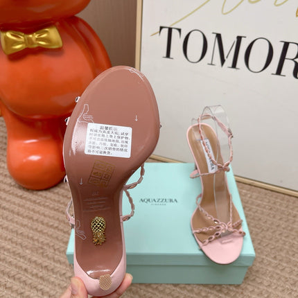 AQUAZZURA 26S HIGH HEELS 100 MM IN LIGHT PINK LAMBSKIN CRYSTAL EMBELLISHED
