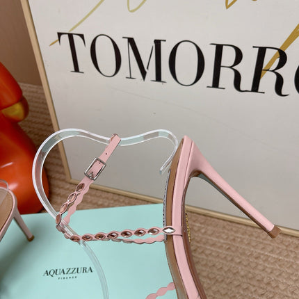 AQUAZZURA 26S HIGH HEELS 100 MM IN LIGHT PINK LAMBSKIN CRYSTAL EMBELLISHED