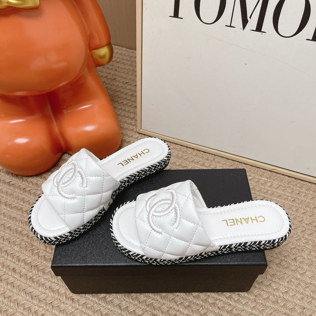 CHANEL 26S WEDGE SANDALS IN WHITE LAMBSKIN