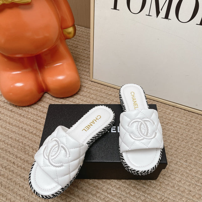 CHANEL 26S WEDGE SANDALS IN WHITE LAMBSKIN