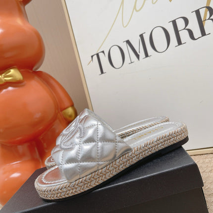 CHANEL 26S WEDGE SANDALS IN SILVER LAMBSKIN