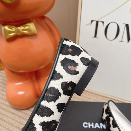 CHANEL 26S BALLET FLATS IN WHITE MIX BLACK LEOPARD PRINT PONY HAIR